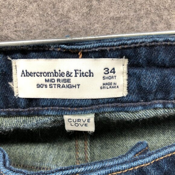 Abercrombie & Fitch Mid Rise 90s Straight Jean Women 34 Short 34P Blue Dark Wash - Picture 3 of 10